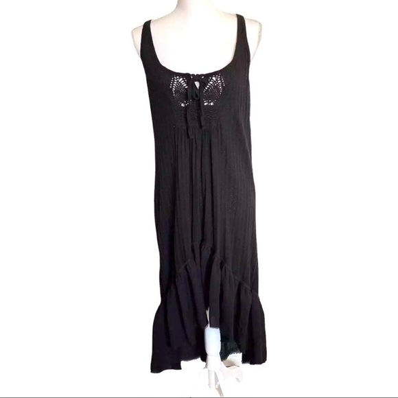 Denim & Supply Ralph Lauren Black Jersey Knit Maxi Dress Oversized Ruffle Hem - Picture 1 of 11